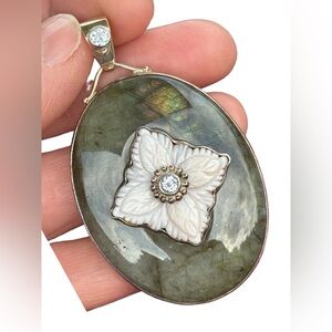 RARE  Sajen 925 Sterling silver pendant Labradoritw MOO Moonstone Bali Handmade